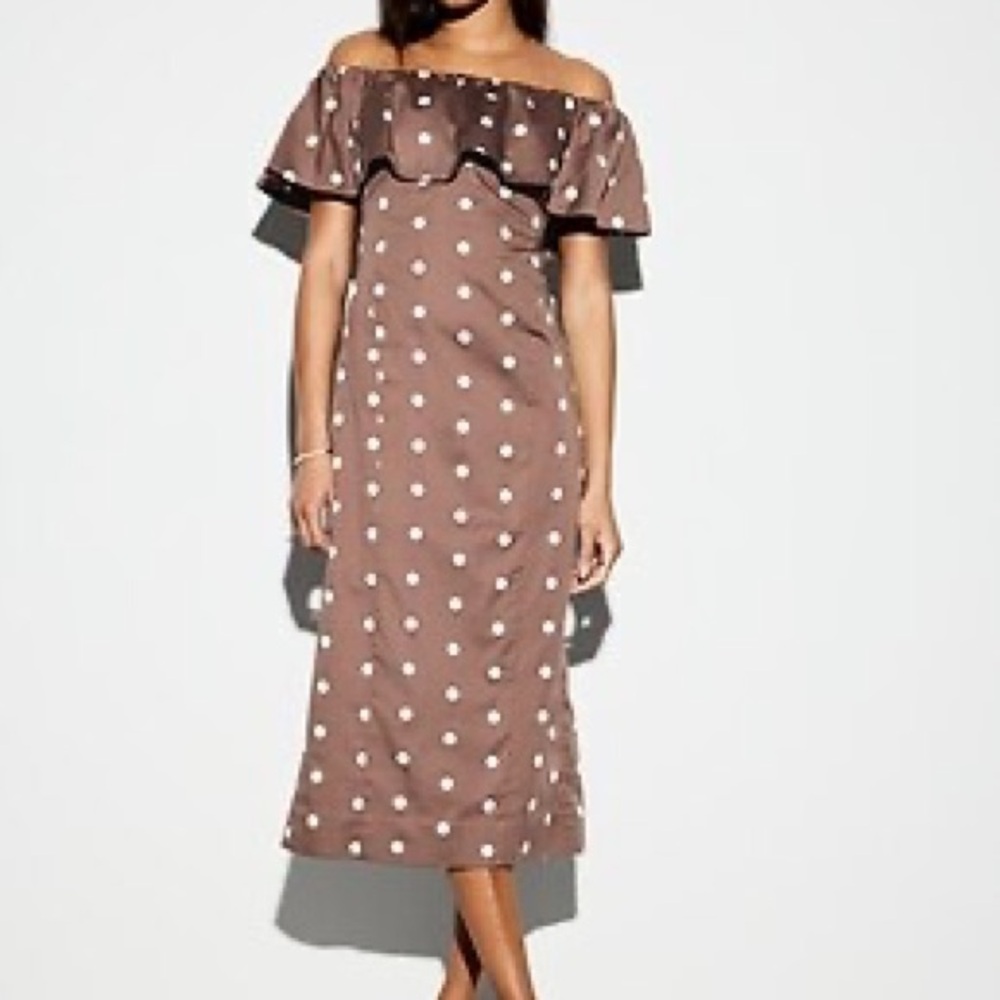 Old Navy Brown and White Polka Dot Ruffle Dress